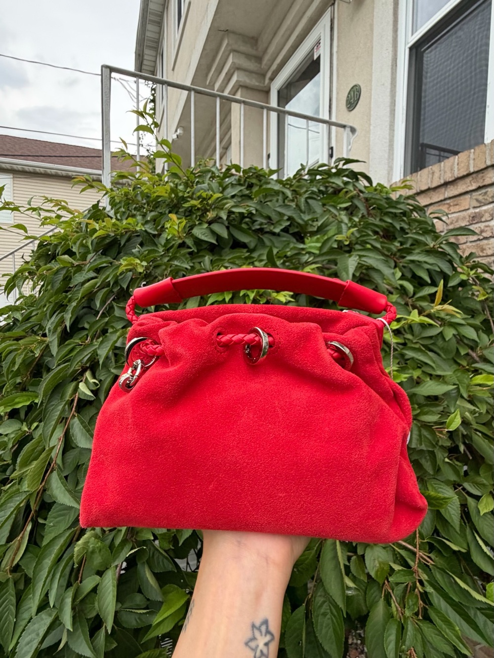 NWT Red Suede Cloud Pouch Dumpling Crossbody Shoulder Wristlet Bag